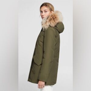 Woolrich Ramar Cloth Down Parka XS Olive Fur Trim Hood Winter Coat